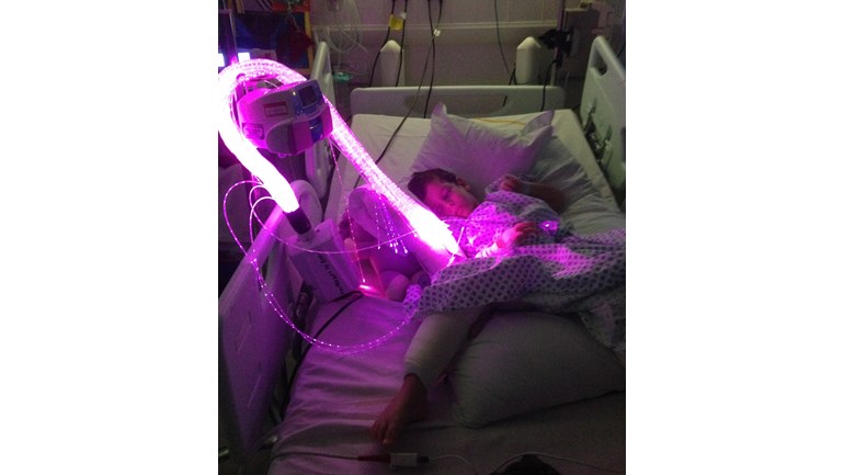 Josh using fibre optics in hospital