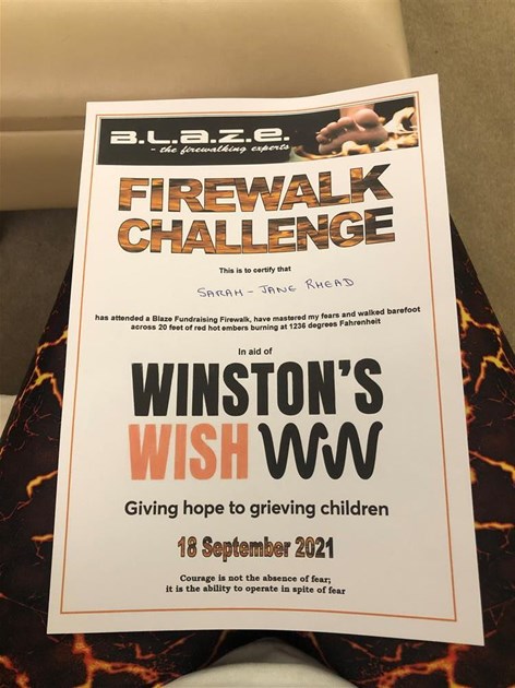 Sarah Jane Rhead is fundraising for Winston's Wish