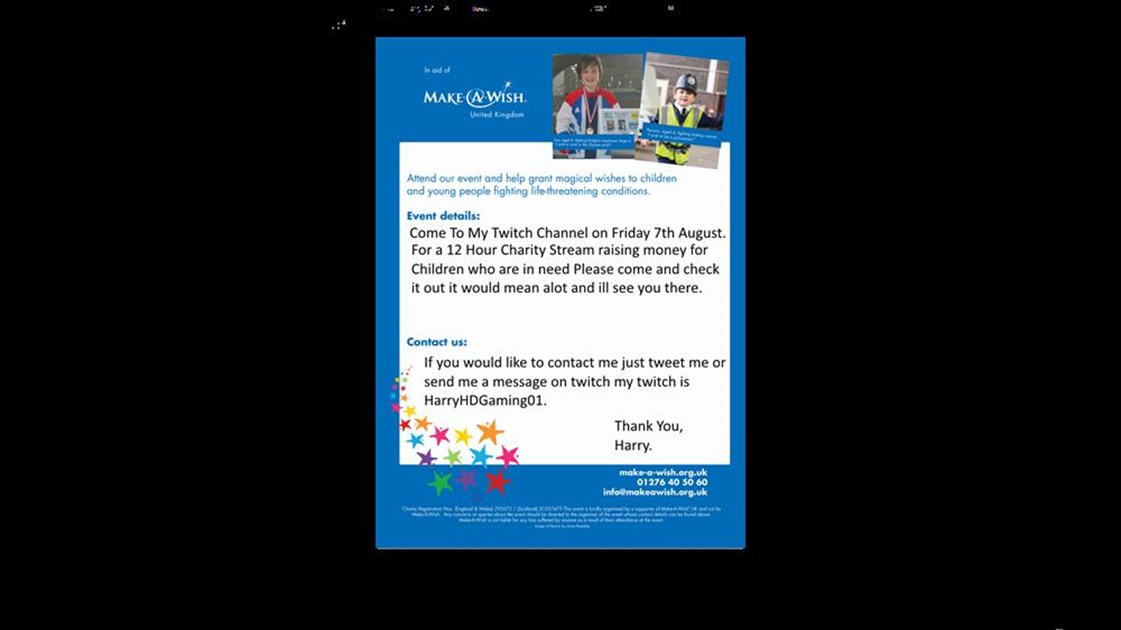 Harry Butters is fundraising for Make-A-Wish Foundation UK