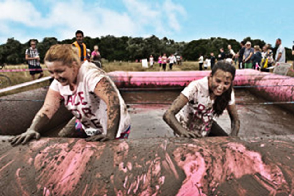 Muddy Inflatable Clare Hewitt is fundraising for Cancer Research UK